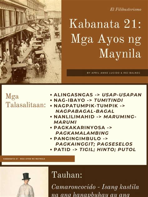 El Filibusterismo KABANATA 21: Mga Ayos Maynila .